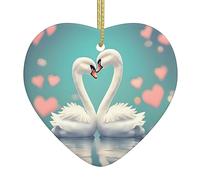The swan in Love Ceramic Christmas Heart Pendant with Silk Thread, Christmas Tree Home Decoration