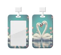 The Swan in Love Id Badge Holder with Lanyard-Vertical Card Protector Clear Abs Hard Shell, Retractable Reel for Work Office