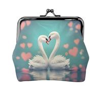 The Swan in Love Leather Coin Purse for Women-Small Kiss Lock Wallet, Mini Card Holder for Keys Lipstick, Cute Change Purse for Travel