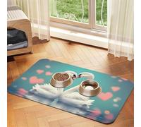 The swan in love Pet Absorbent Leather Placemat 30x45cm Beautiful Design Cat and Dog Bowl Mat Portable Storage