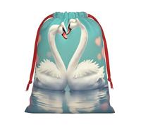 The swan in love Print Holiday Drawstring Bag, Treat Pouch Wrap,Reusable Event Favor,Daily Storage Bag M