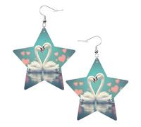The swan in love Prints Leather Star-Shaped Earrings Lightweight And Stylish Accessories For Parties Dances And Everyday Life.
