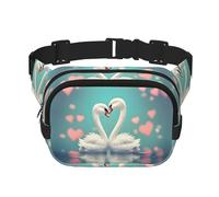 The swan in love Square Double Layer Waist Bag Belt - Unisex Everywhere Fanny Pack Purse for Running, Travel, Hiking, Fitness, Black, One Size