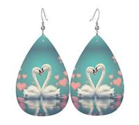 The swan in love Teardrop-shaped leather earrings, clothing decoration, suitable for festival parties, holidays and daily life