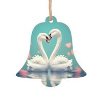 The swan in love Wooden Bell Shape Christmas Decoration Set - Can be hung on Christmas trees and windows - 6-Piece Set