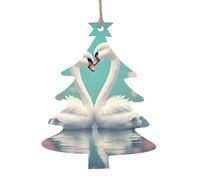The swan in love Wooden Christmas Tree Shape Christmas Decoration Set - Can be hung on Christmas trees and windows - 6-Piece Set