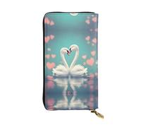 The swan in love Zipper leather wallet, 7.5 * 4.1 inch long clutch bag, multiple compartments and large capacity, a good gift for friends