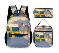 The Swedish Flag And Foxes Backpack Set 3 Lunch Bag Pencil Case