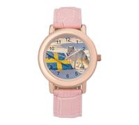 The Swedish Flag and The Foxes Women's Easy Read Watches Flexible Three Hand Round Case Quartz Watch for Small Wrists