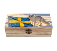The Swedish Flag And The Foxes Wooden Memory Box with Hinged Classic Keepsake Wedding Card Jewelry Storage Boxes for Anniversary Birthday