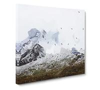 The Swiss Alps with a Flock of Birds Canvas Print | Gallery Wrapped 30mm Frame Wall Art | 14x14 inches | Ready to Hang | Modern Bird Picture | Living Room Bedroom Lounge Office