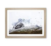 The Swiss Alps with a Flock of Birds in Abstract Framed Print | A2 Oak Framed Wall Art | Ready to Hang | Abstract Fantasy Picture | Living Room Bedroom Lounge Office