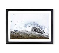 The Swiss Alps with a Flock of Birds Painting Framed Print | A2 Black Framed Wall Art | Ready to Hang | Modern Historical Picture | Living Room Bedroom Lounge Office