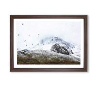 The Swiss Alps with a Flock of Birds Painting Framed Print | A2 Walnut Framed Wall Art | Ready to Hang | Modern Historical Picture | Living Room Bedroom Lounge Office