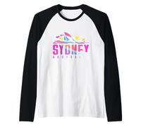 The Sydney Opera House with Colorful Geometric Pattern Raglan Baseball Tee