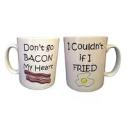 the T bird Don't Go Bacon My Heart Ceramic Mug Couldn't if I Fried Bacon Egg Mug Valentines Gift Anniversary Funny Coffee Cup Tea Lover Work Mug 10 oz