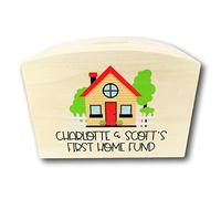 the T bird Personalised Wooden house Fund Money Box | Personalised Money Box | First Home Fund | Housewarming gift | House Fund Wood Gift