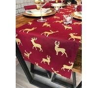 THE TABLECLOTH COMPANY 35x300cm COTTON CHRISTMAS TABLE RUNNER - WINE AND GOLD STAG DESIGN - 10-12 SEATER