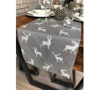 THE TABLECLOTH COMPANY COTTON CHRISTMAS TABLE RUNNER - GREY AND SILVER STAG/REINDEER DESIGN - 3 (35x300cm)