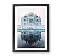 The Taj Mahal In Agra India Abstract Painting Modern Framed Wall Art Print, Ready to Hang Picture for Living Room Bedroom Home Office Décor, Black A4 (34 x 25 cm)