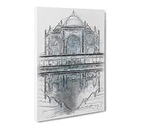 The Taj Mahal In Agra India Abstract Sketch Modern Canvas Wall Art Print Ready to Hang, Framed Picture for Living Room Bedroom Home Office Décor, 20x14 Inch (50x35 cm)