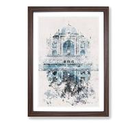 The Taj Mahal in Agra India Abstract Watercolour Framed Print | A2 Walnut Framed Wall Art | Ready to Hang | Abstract Historical Picture | Living Room Bedroom Lounge Office