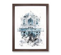 The Taj Mahal In Agra India Abstract Watercolour Modern Framed Print | A3 Walnut Framed Wall Art | Ready to Hang | Abstract Historical Picture | Living Room Bedroom Lounge Office