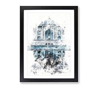 The Taj Mahal In Agra India Abstract Watercolour Modern Framed Wall Art Print, Ready to Hang Picture for Living Room Bedroom Home Office Décor, Black A4 (34 x 25 cm)