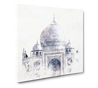 The Taj Mahal in Agra India Watercolour Canvas Print | Gallery Wrapped 30mm Frame Wall Art | 20x20 inches | Ready to Hang | Modern Picture | Living Room Bedroom Lounge Office