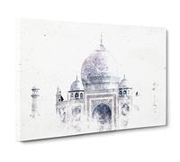 The Taj Mahal In Agra India Watercolour Canvas Print | Gallery Wrapped 30mm Frame Wall Art | 24x16 inches | Ready to Hang | Modern Picture | Living Room Bedroom Lounge Office
