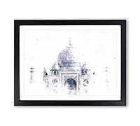 The Taj Mahal In Agra India Watercolour Modern Framed Print | A4 Black Framed Wall Art | Ready to Hang | Modern Historical Picture | Living Room Bedroom Lounge Office
