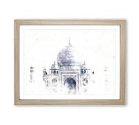 The Taj Mahal In Agra India Watercolour Modern Framed Wall Art Print, Ready to Hang Picture for Living Room Bedroom Home Office Décor, Oak A4 (34 x 25 cm)