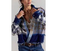 The Tales Mixed Denim Flannel Button Down at Free People in Blue, Size: Medium - female