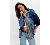 The Tales Patchwork Check Stripe Button Down at Free People in Blues, Size: Large - female