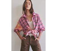 The Tales Repaired Mixed Flannel Shirt at Free People in Pink, Size: Small - female