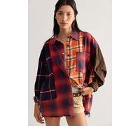 The Tales Reworked Pierced Flannel Button Down at Free People in Red/Indigo, Size: Medium - female