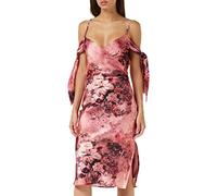 The Talia Tie Drop Sleeve Midi Cami Dress in Tonal Floral Satin Pink