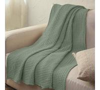 The Tangerine Store Pure Linen Waffle Weave Throw Blanket - Pre-Washed, Ultra Soft, Lightweight & Breathable - Sage Green, California King (112" x 102")