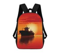 The Tanker Ship on Red Sunrise Backpack 17 Inch Heavy Duty Casual Daypack | Adjustable Padded Straps, Durable 600D Polyester, Lightweight Laptop Backpack, Large Capacity Backpack for Work Travel Hiking