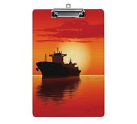 The Tanker Ship on Red Sunrise Clipboard, A4 Acrylic Clipboard with Hanging Hole, Ultra-Light Clip Board - Holds 100 Sheets, Shatterproof Document Holder for Office, 12.5" X 8.5"