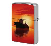 The Tanker Ship on Red Sunrise Lighter Case Metal Protective Cover with Double-Sided Art Design, Cool Lighters Pouch Shockproof Lighter Cover for Men Women Gifts, Lighters Not Included