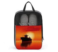 The Tanker Ship on Red Sunrise Shoe Bag Waterproof & Breathable Shoe Pouch for Travel, Portable Carry Case for Sports Sneakers, Gym, Vacation