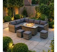 Madefor.Living The Tarporley Grey 9 Seat Corner Firepit Rattan Dining Set, Grey