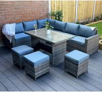 Outdoor Living The Tarporley Grey 9 Seat Corner Rattan Dining Set, Grey