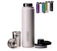 The Tea Spot Steepware Tea Tumbler,Tea Thermos, 22oz, Fog Grey- Travel Bottle with Tea Infuser for Loose Leaf Tea or Iced Coffee - Sleek Double-Walled Insulated Bottle
