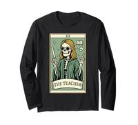 The Teacher Skeleton Tarot Card Funny Retro Halloween Long Sleeve T-Shirt