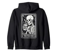 The Teacher Tarot Card Skeleton Halloween Coffee Teacher Zip Hoodie