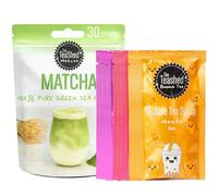 The TeaShed Matcha Latte Starter Kit with Fruit Syrups. 30 Servings of Matcha Latte Drinks. Pure Matcha Green Tea Powder and Syrup Selection Set, including Strawberry, Mango and Passion Fruit Sachets