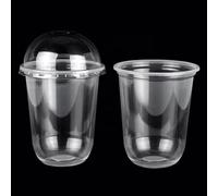 The *TeaShed Pack of 50 x Disposable Leak Proof Cups with Dome Lids, Clear Plastic, 12oz (355ml), U-Shape Design for Bubble Tea, Smoothies, Iced Coffee, Desserts