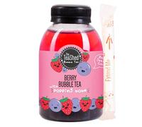 The TeaShed Ready to Drink Berry Bubble Tea, Strawberry Iced Tea with Blueberry Popping Boba, 250ml Bottle with Extendable Straw
